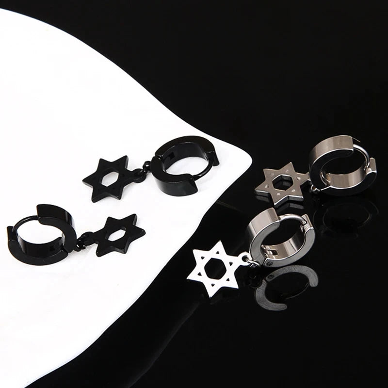 2pc Stainless Steel Cross Ear Earrings for Men and Women Punk Black Cartilage Earrings Round Street Hip Hop Rock Jewelry Gifts