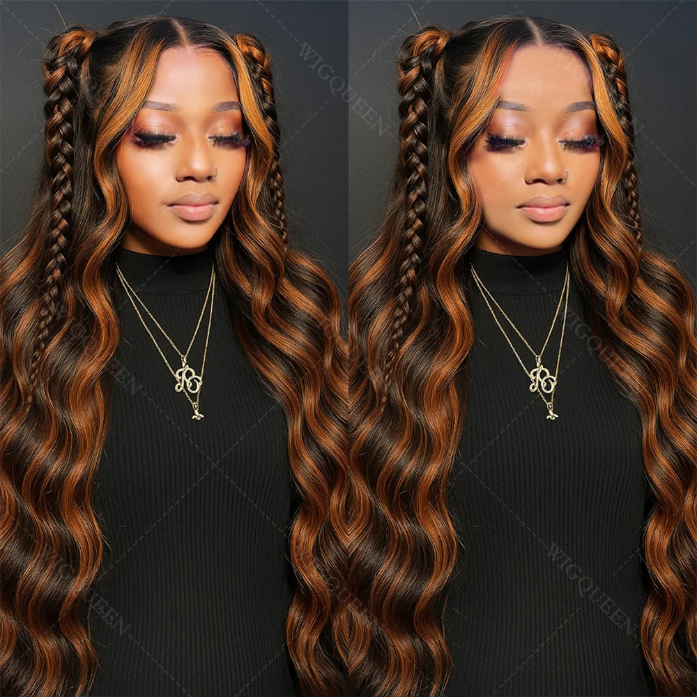 Upgraded 1B/30 Balayage Body Wave 13x4 Highlight Lace Front Human Hair Wig Vietnamese 30 Inch Omber Brown Colored Wig Human Hair Viralgem Store