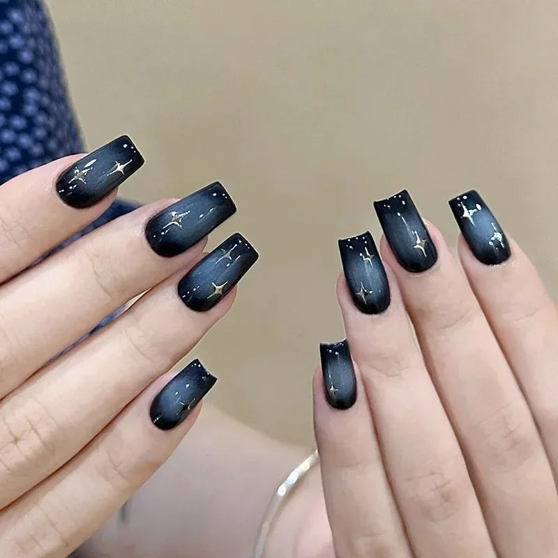 24Pcs Short Square Sweet Cool False Nails Black Flower Wearable French Nails Press on Detachable Autumn Winter Acrylic Nail Tips Viralgem Store