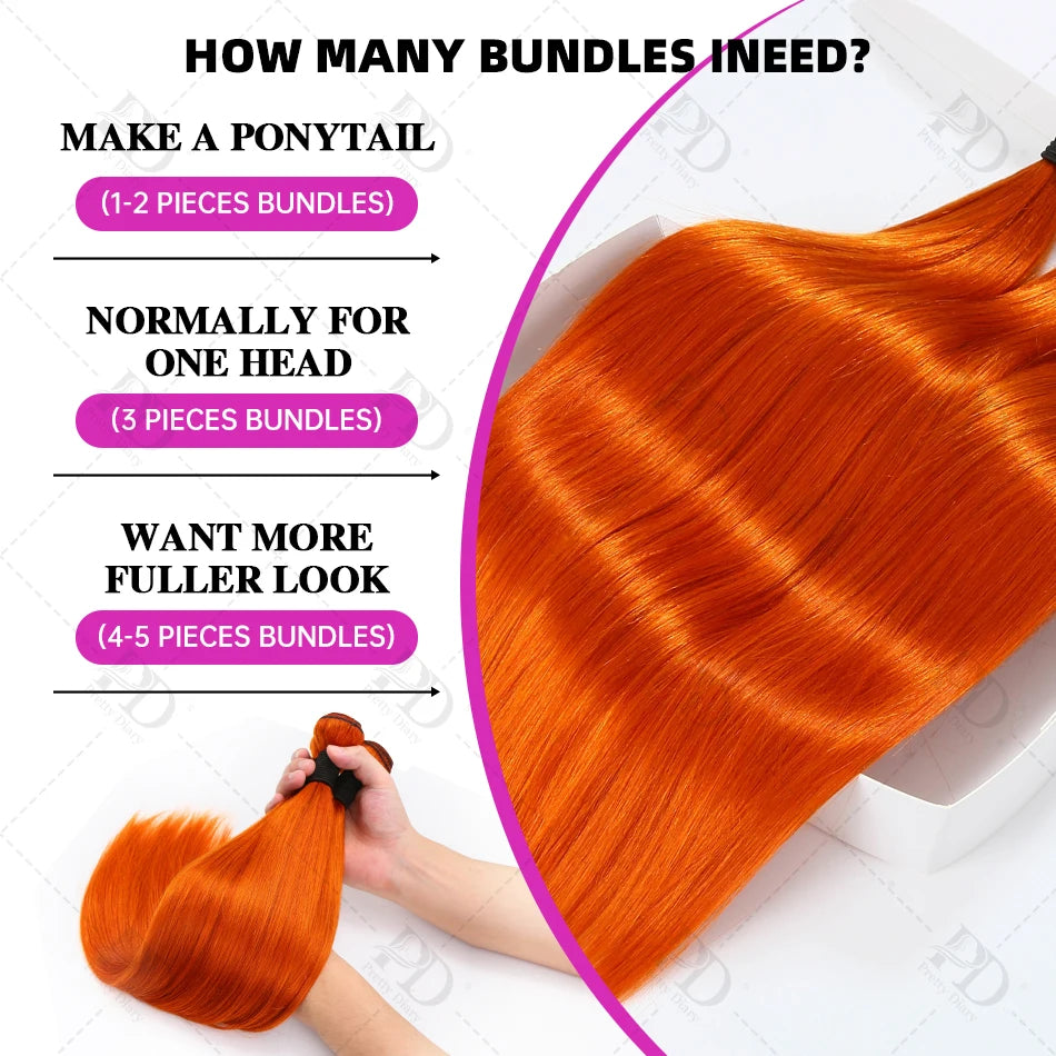 30 Inch Brazilian 100% Human Hair Weft Ginger Orange Bone Straight Bundles Virgin Raw Quick Weaves Colored Remy Hair Extension Viralgem Store