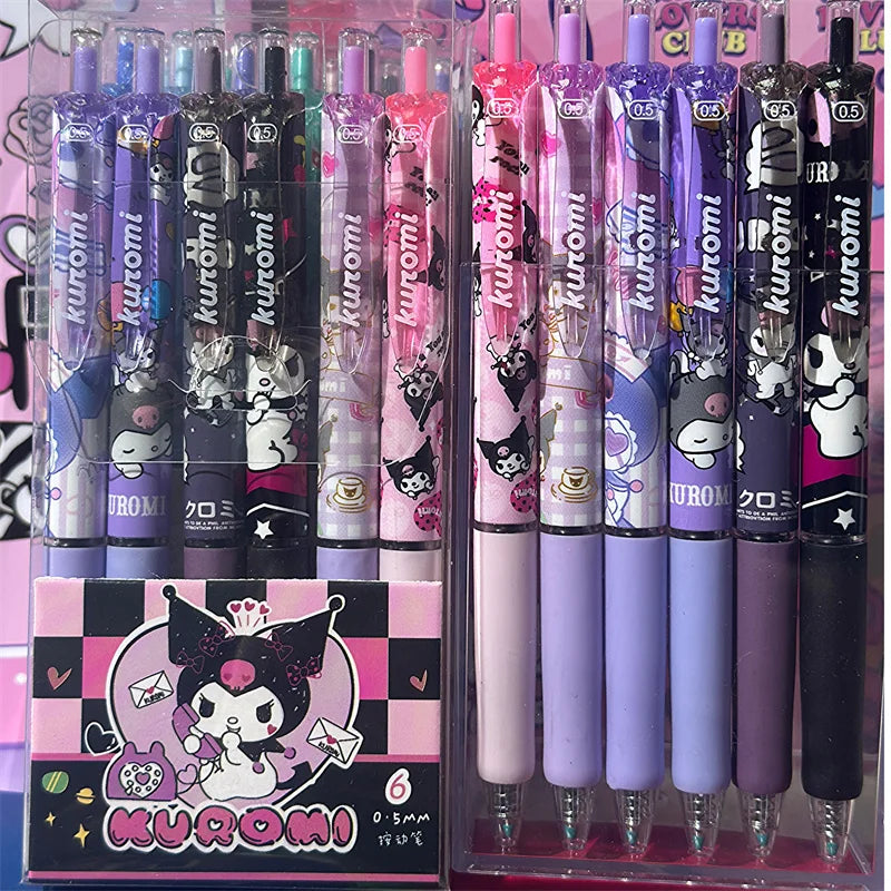 6Pcs/Set Kawaii Kuromi  0.5mm Gel Pens Set Cute Black Pen Cartoon School Student Stationery Supplies Gift
