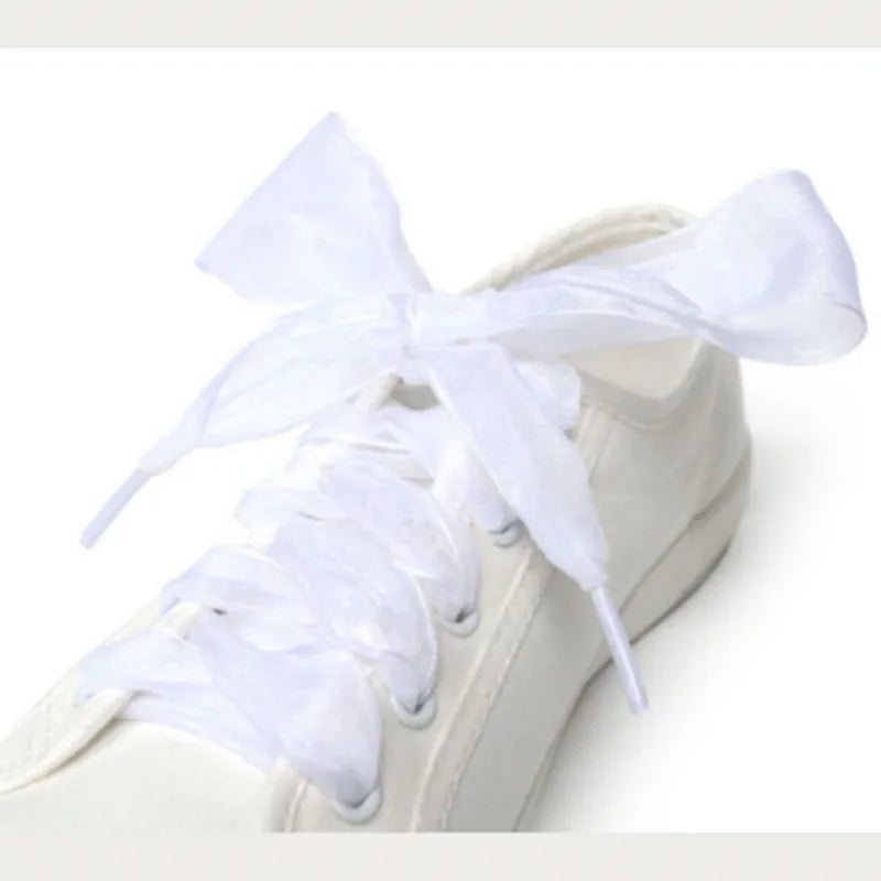 1Pair 120cm Fashion Organza Ribbon Shoe Laces Sport Shoes Sneakers Bowknot Laces Tie Flat Shoelaces Canvas Bootlaces Strings