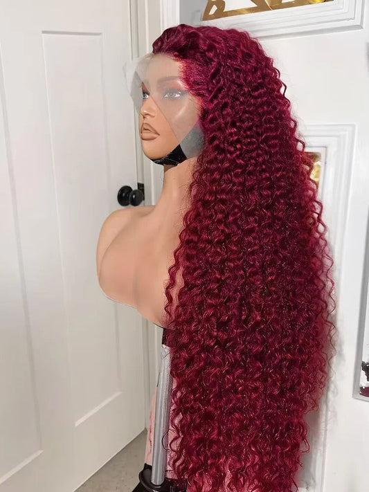 250 Density 13x4 Curly 99J Burgundy Lace Front Wig Red Wine 30 Inch Deep Wave Brazilian HD Glueless Lace Frontal Human Hair Wigs Viralgem Store