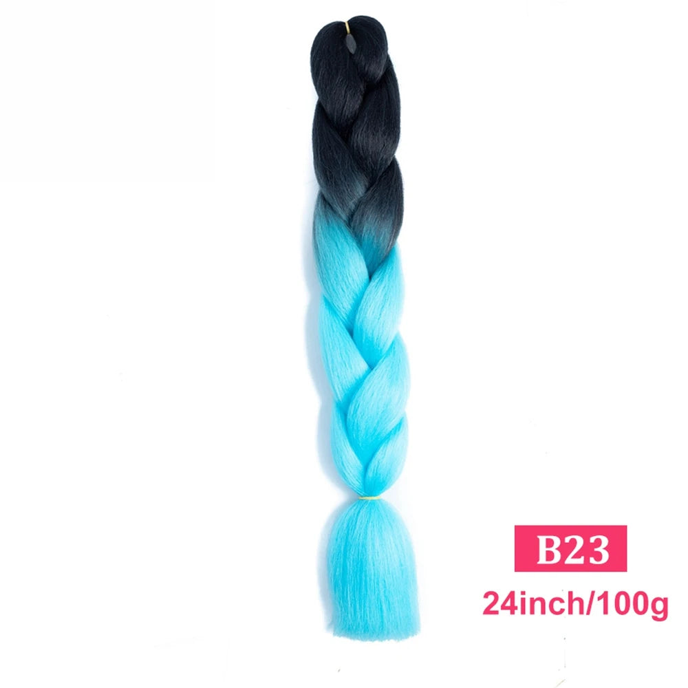 24inch Synthetic Long Braiding Hair Pre Strethced Colorful Ombre Brown Blonde Crochet Jumbo Braids Hair Extensions For Women