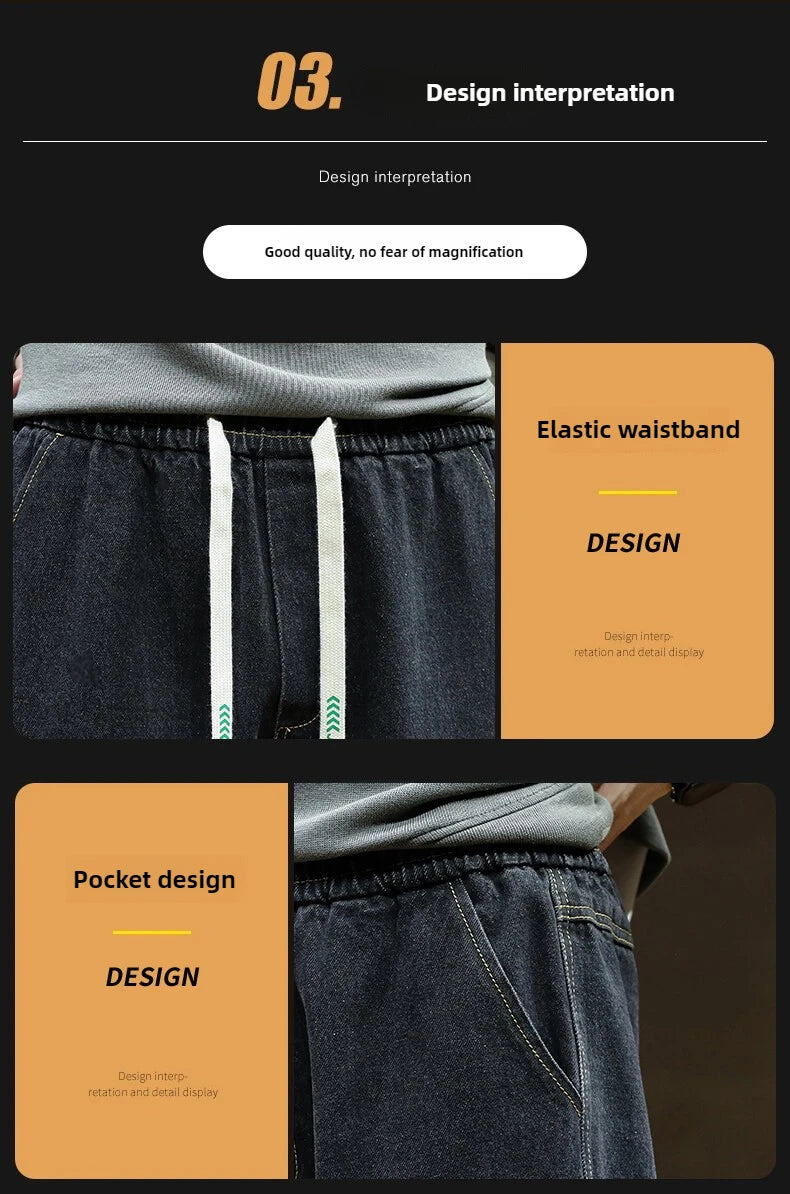 Spring Autumn Jean Men Elastic Waist Harem Hip-hop Denim Pant Male Street Fashion Big Size Loose Fit Baggy Jogger Cowboy Trouser