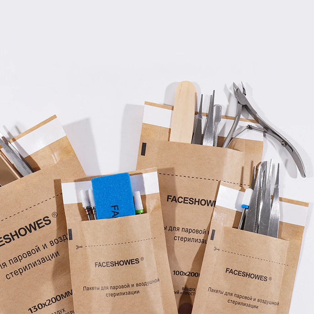 100/50/20PCS Disposable Nail Disinfection Kraft Bag Manicure Pouch Nail Gel Equipment Clean Sterilization Bags Tattoo Accessory