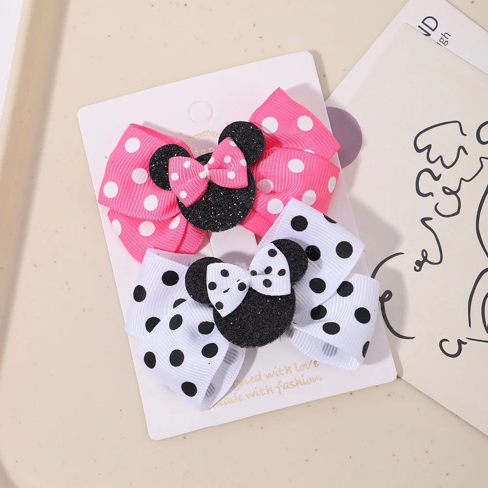 2pcs/Set Grils Lovely Polka Dot Bow Hair Clips for Hair Toddler Cartoon Hairpins Baby Boutique Hair Accessories