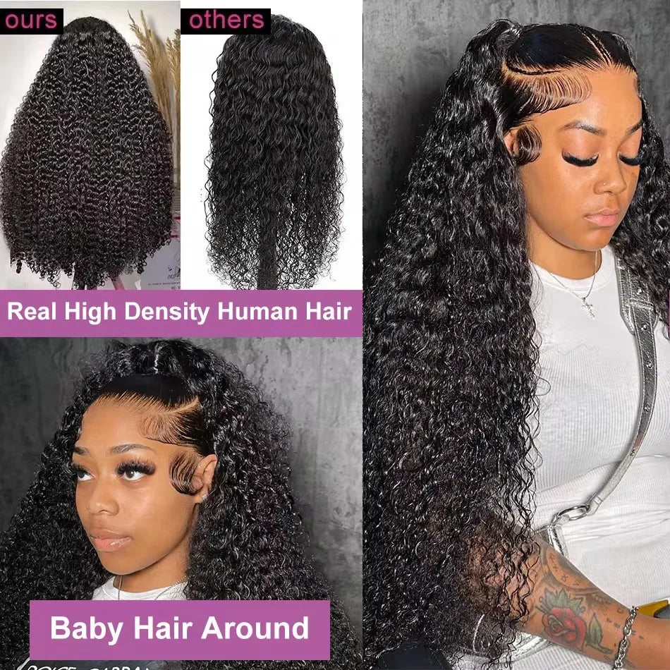 46 44 Inch 13x6 HD Transparent Lace Front Human Hair Wig For Black Women Curly Wig Pre Plucked Deep Wave Water Wave Frontal Wigs Viralgem Store