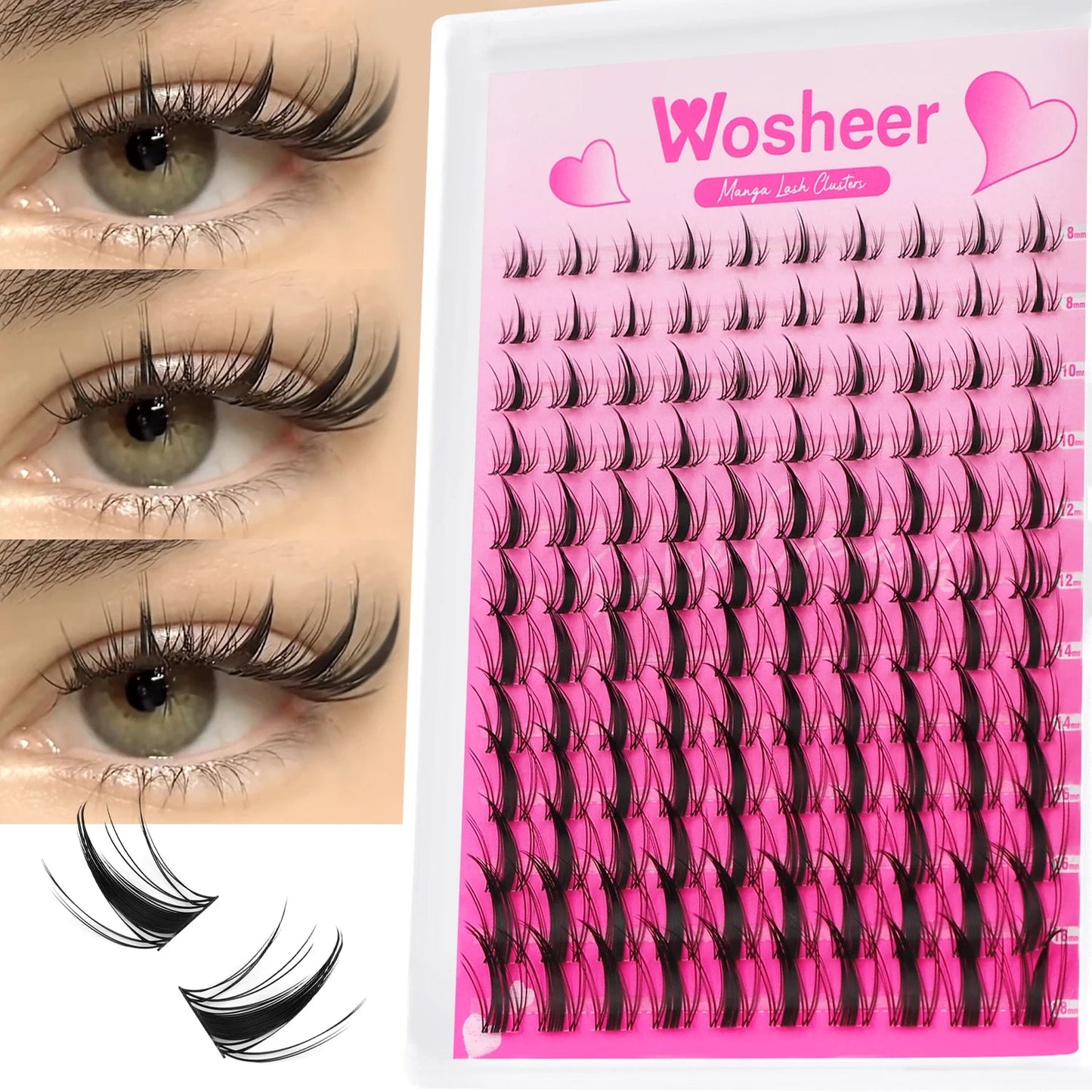 WOSHEER Fluffy Lash Clusters Kit 100D Thick Eyelash Clusters Wispy Individual Lashes 8-18mm Cluster Eyelash Extension Viralgem Store