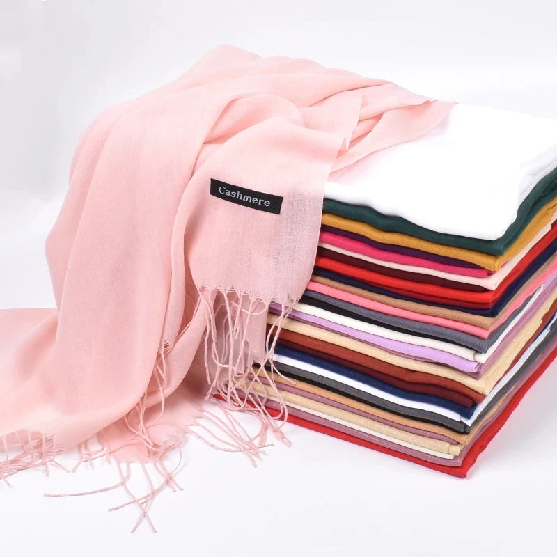 2023 New women scarf thin shawls Solid Color Women Scarf Winter Hijabs Tassels Long Cashmere Like Pashmina Hijabs Scarves Wraps Viralgem Store