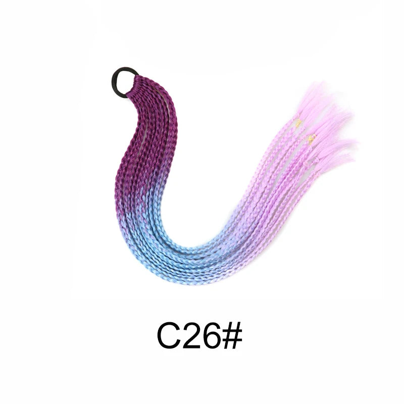 24Inch Synthetic Gradient  Colored Braided Ponytail Hair Extension Elastic Rubber Band Braiding Ponytail for Girl Women Viralgem Store