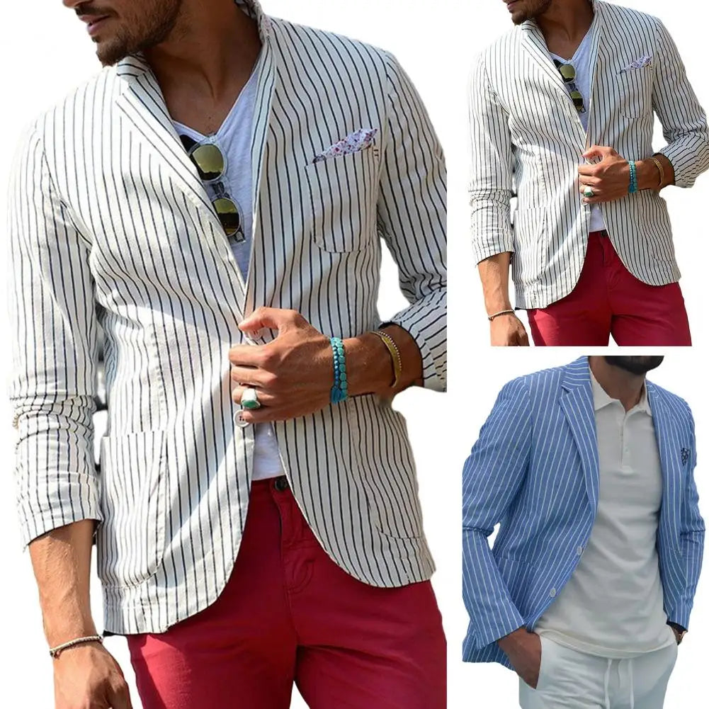 2024 Striped Print Suit Jacket Men Lapel Long Sleeve Suit Coat Business Formal Summer Suit Coat Breathable Male Jacket Viralgem Store