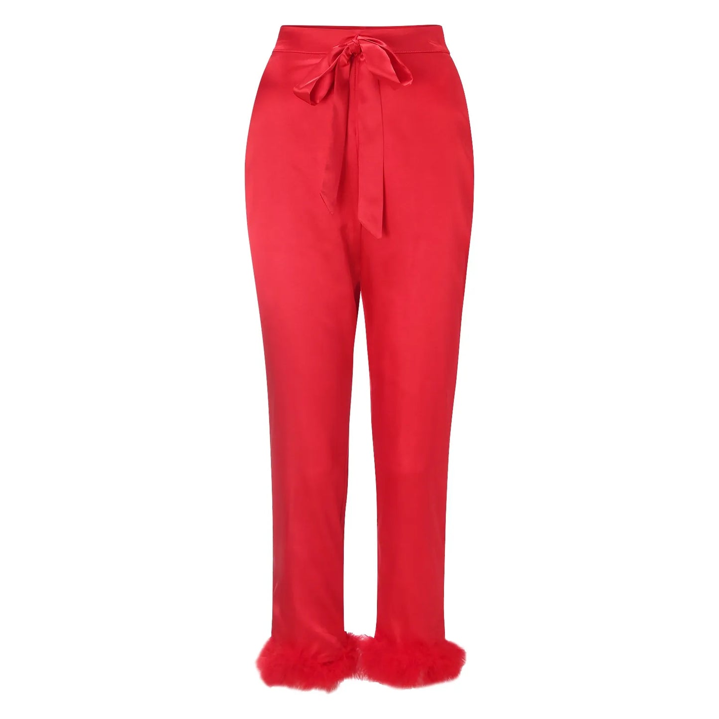 2Pcs Women Pajamas Set Spring Summer Casual Lapel Tops + Feather Pants Suits Sexy Lingerie Nightwear Silk Satin Pyjamas Homewear