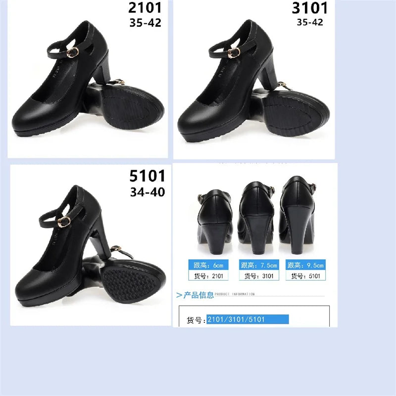 Spring Soft Leather Shoes Women Round Toe Platform Pumps Thick Heel Fashion Temperament Elegant Black Work Single Shoes Viralgem Store