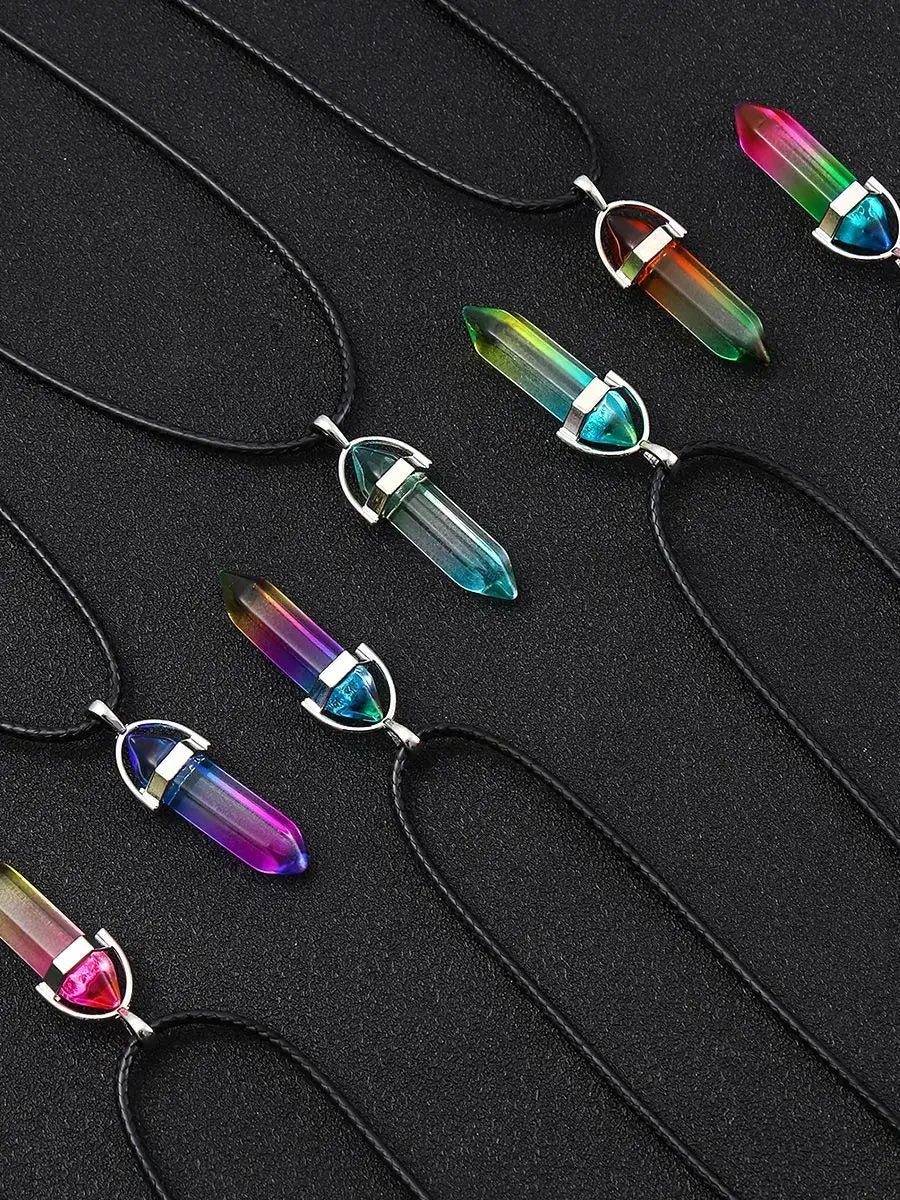 7pcs/set of Fashion Simple Crystal Hexagonal Column Necklaces, Healing Crystals, Women's Necklaces, and Men's Necklace