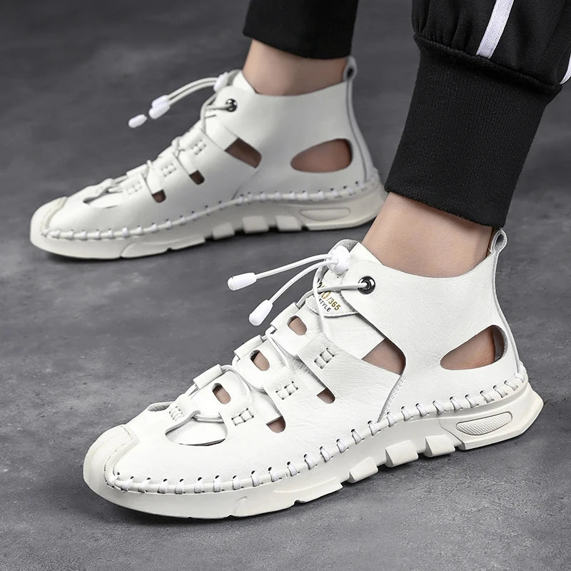 Summer High Quality Men's Fashion Trend Sandals Outdoor Breathable Massage Sole Anti slip Sandals Men's White Sandals Leather Viralgem Store