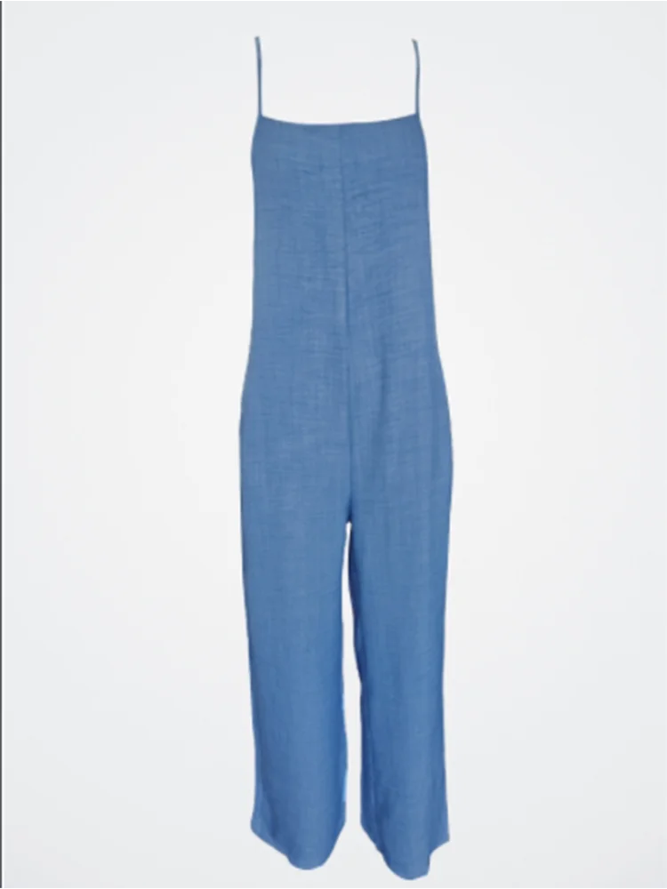 Women's Sleeveless Jumpsuit with Suspender Loose Casual Pocket Monochromatic Summer Viralgem Store