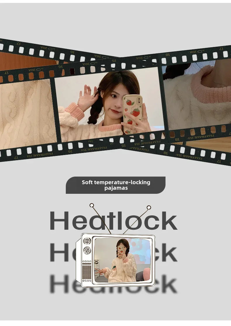 Winter Flannel Fleece-lined Sleepwear Women's Long Sleeve Warm Thickened Pyjamas Home Clothes Explosion Model Jacket Viralgem Store