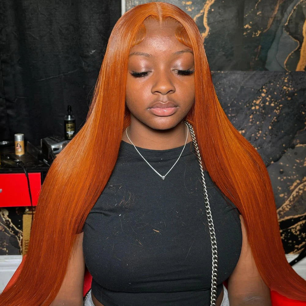 30 Inch Straight Orange Ginger Lace Front Wigs Human Hair 350 Colored Brazilian 13X6 HD Transparent Lace Frontal Wigs For Women