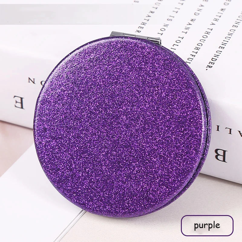 1pc Portable Glitter Round Makeup Mirror Hand Pocket Folding Cosmetic Mirror Double Face Make Up Mirror