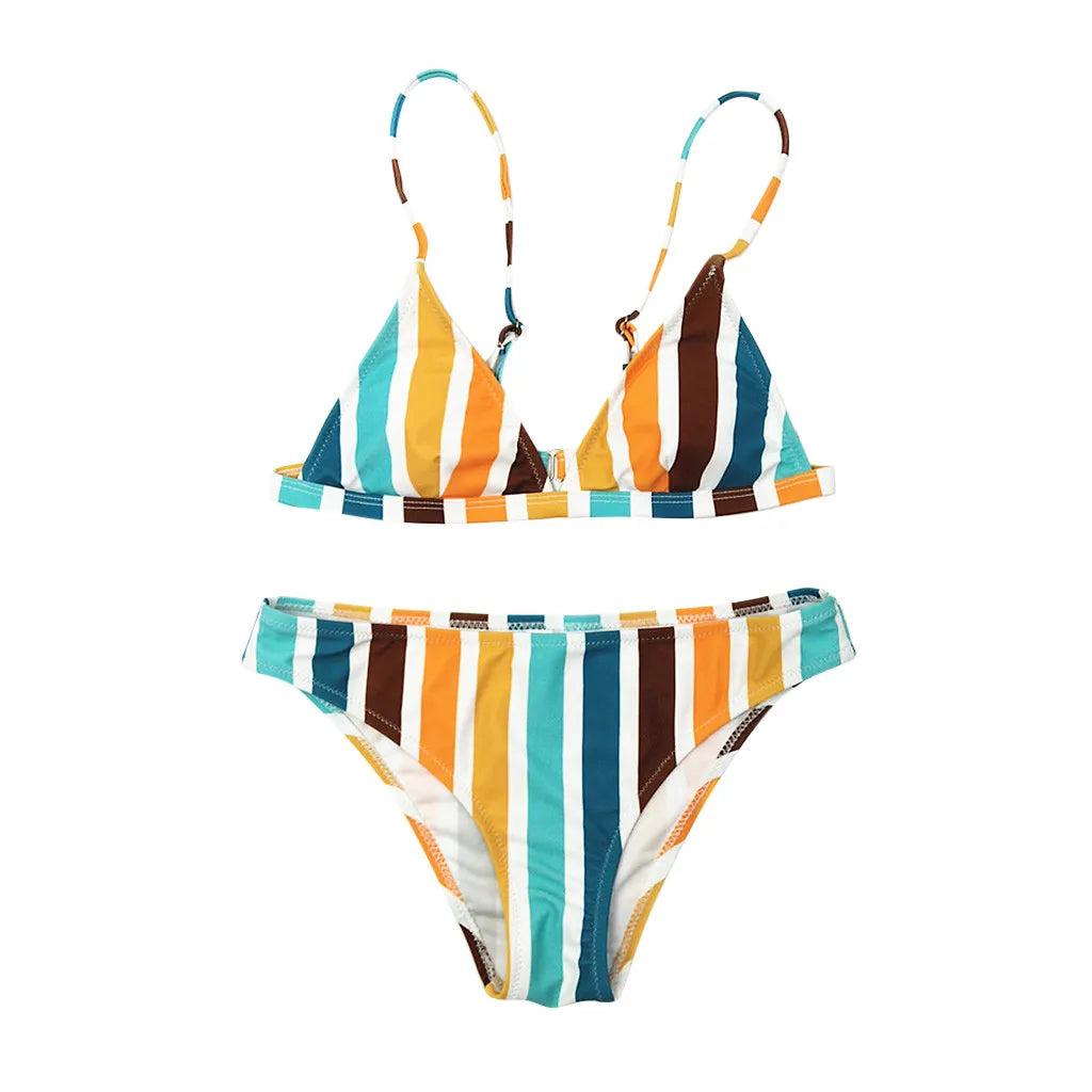 Women'S Summer Beach Rainbow Striped Bikini Set Swimsuit Women Push Up Y2k Bandage Two Piece Swimwear Luxury Tankinis Sets