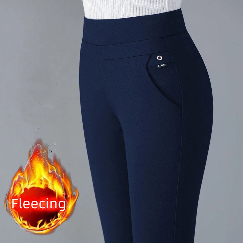 2024 Autumn Winter Plus Size Women Pants Clothing Fleecing Basic Office Lady Pencil Pants Skinny Thermal Thick Thin Slim Trouser
