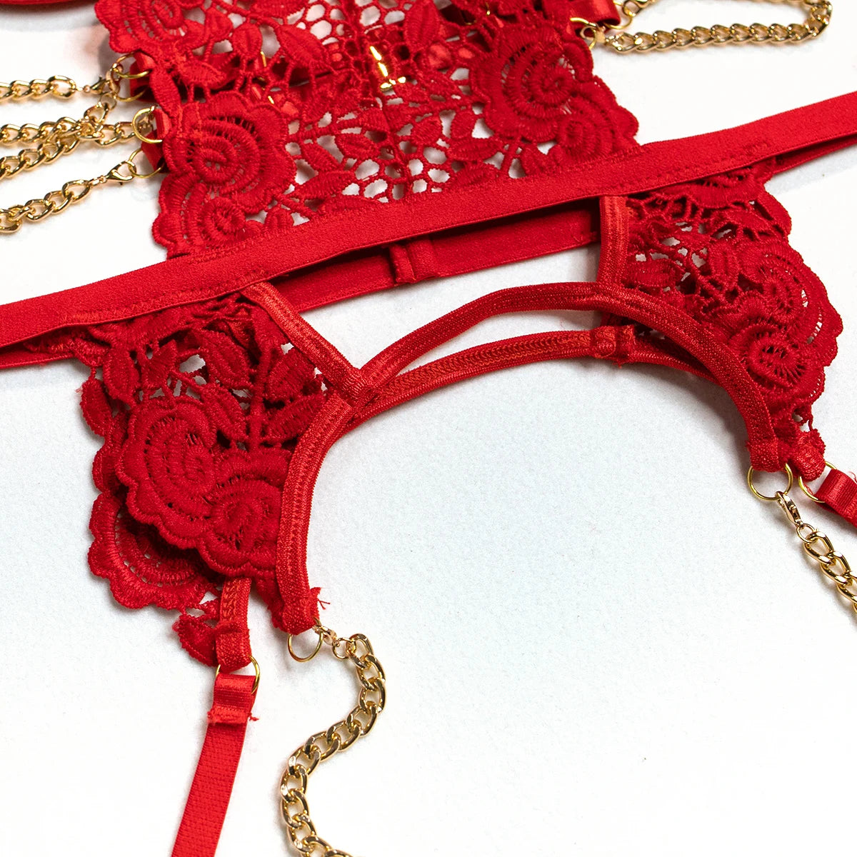 Yimunancy 2-Piece Flroal Lace Erotic Set Women Cut Out  Fashion Chain Decorated Lingerie Set Sexy Brief Kit Viralgem Store