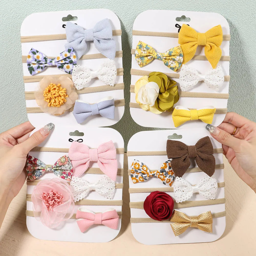 5Pcs/Set Baby Flower Bows Headband for Girls Children Elastic Hair Bands New Born Hairband Soft Toddler Cute Hair Accessories