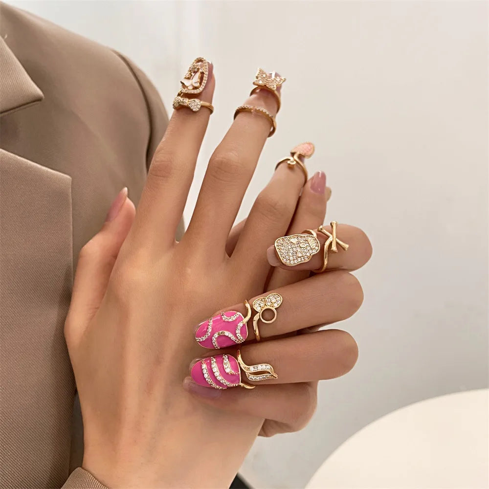 Trendy Geometric Rhinestone Adjustable Nail Ring Fashion Temperament Delicate Fingertip Ring Personality Jewelry Accessories Viralgem Store