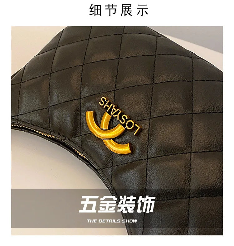 Advanced texture diamond grid small bag for women's 2025 autumn and winter new retro light luxury chain shoulder armpit bag