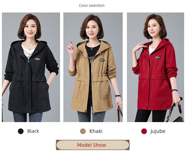 Young Mother Casual Fashion Baggy Coat Female 2023 Spring & Fall New Arrival plus Size Waist Fitted Figure Flattering Mid Length Long Length Trench Coat