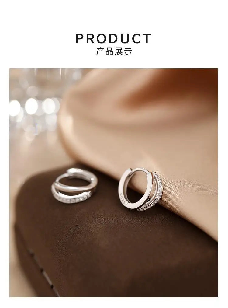 925 Sterling Silver hoop Earrings Temperament Simple Inlaid Zircon for Women Wedding Jewelry Accessories