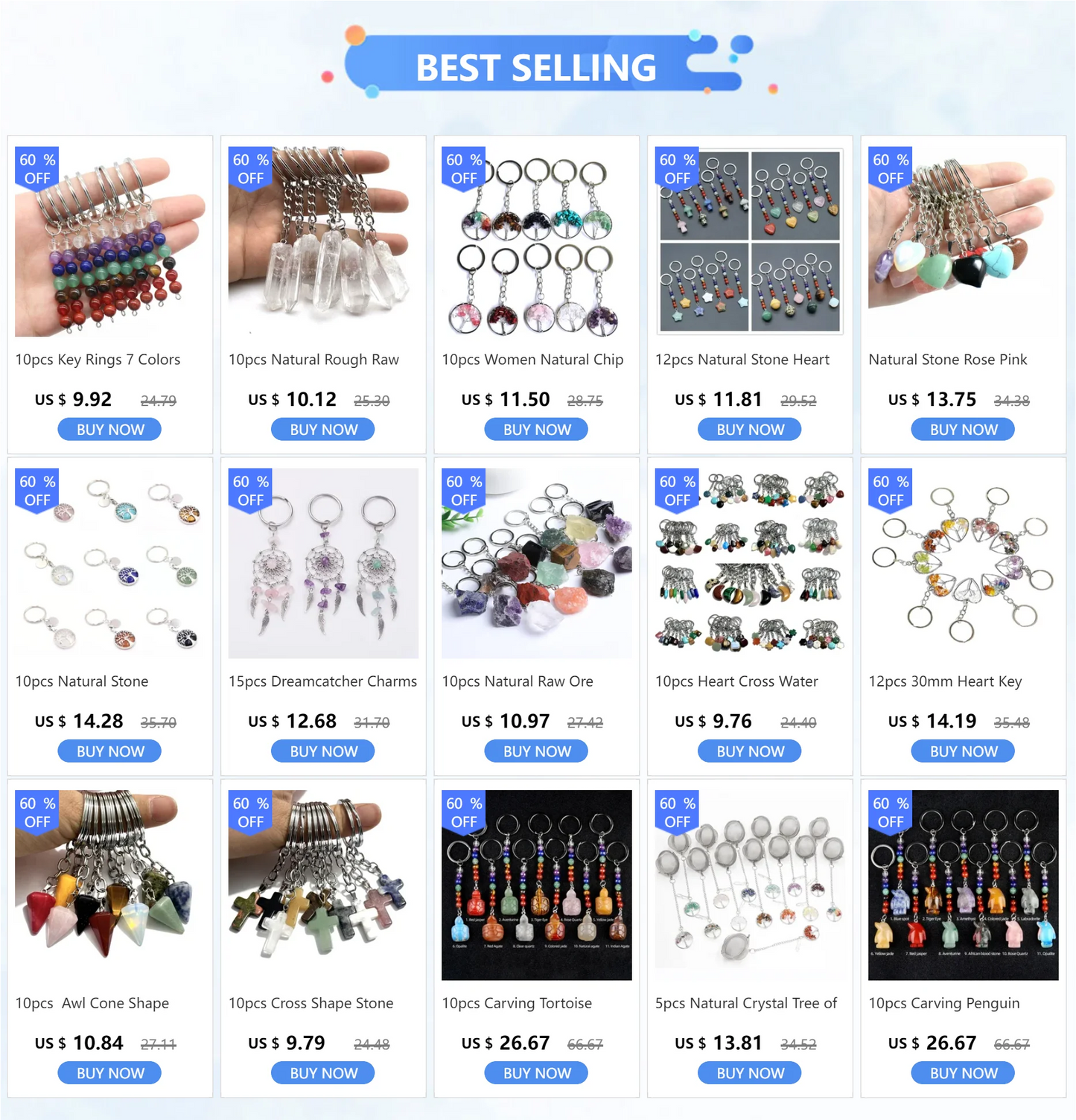 20pcs Natural Rough Raw Stone Crystal Quartzs Keychain Women Men Handbag Hangle Car Key Holder Raw Mineral Stone KeyRing Jewelry Viralgem Store