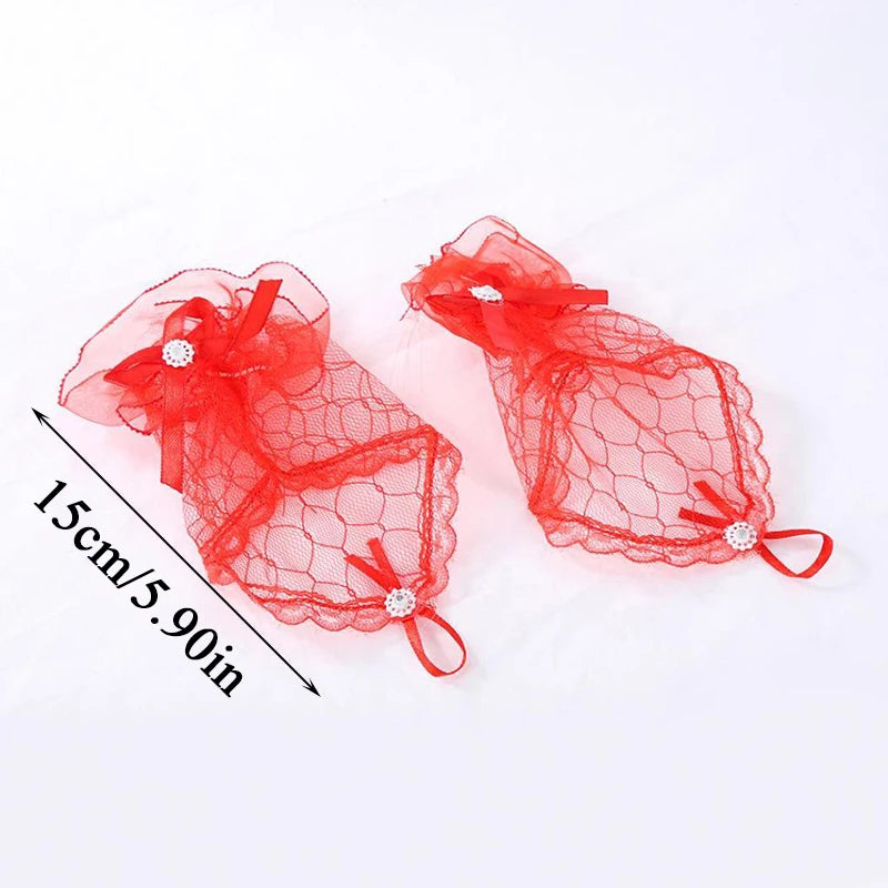 1 Pairs Lace Fingerless Wedding Gloves Beautiful See Through Bowknot Bride Party Gloves Female Vintage Soft Short Gloves Viralgem Store