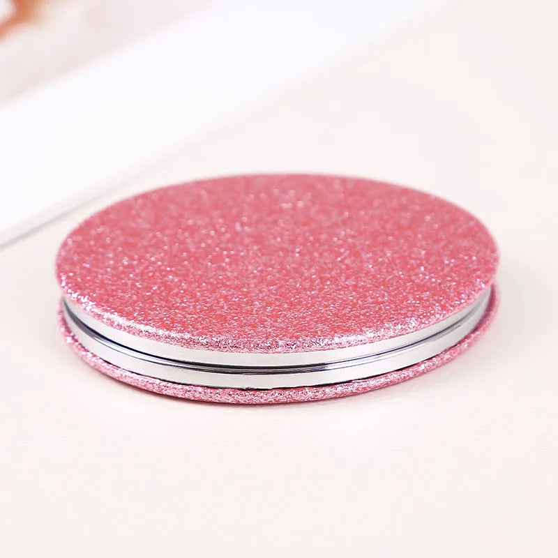 1pc Portable Glitter Round Makeup Mirror Hand Pocket Folding Cosmetic Mirror Double Face Make Up Mirror