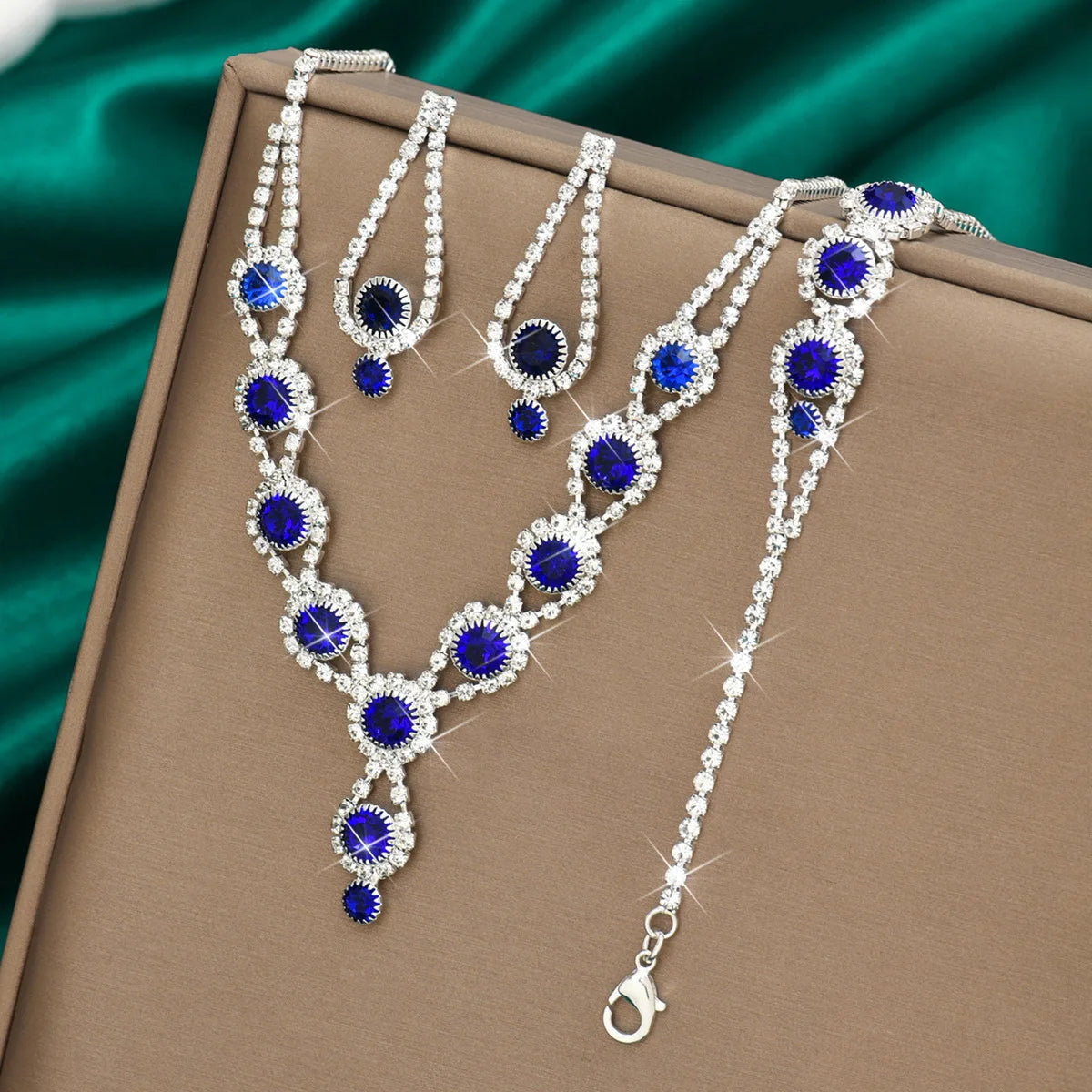 4PCS Fashion Elegant Crystal Jewelry Sets for Women Rhinestones Necklace Ring Earrings Bridal Wedding Party Jewelry Sets Viralgem Store