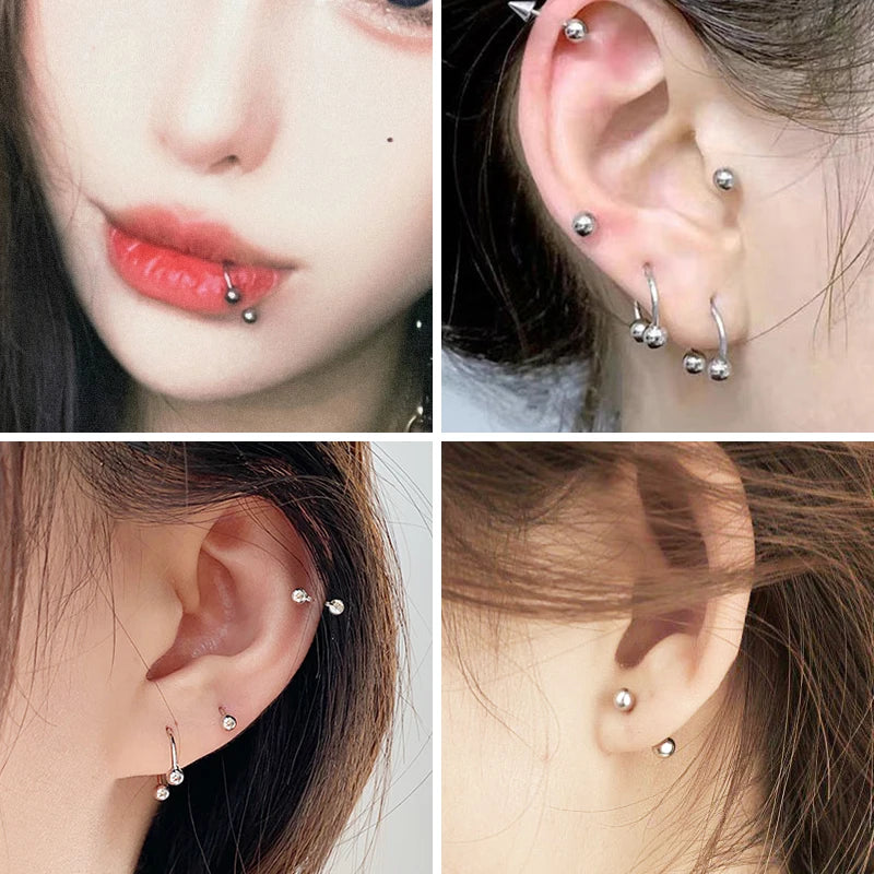 12PC Titanium Tragus Piercing Nose Earring Septum Labret Lip Ring Cartilage Industrial Tongue Barbells Eyebrow Body Jewelry