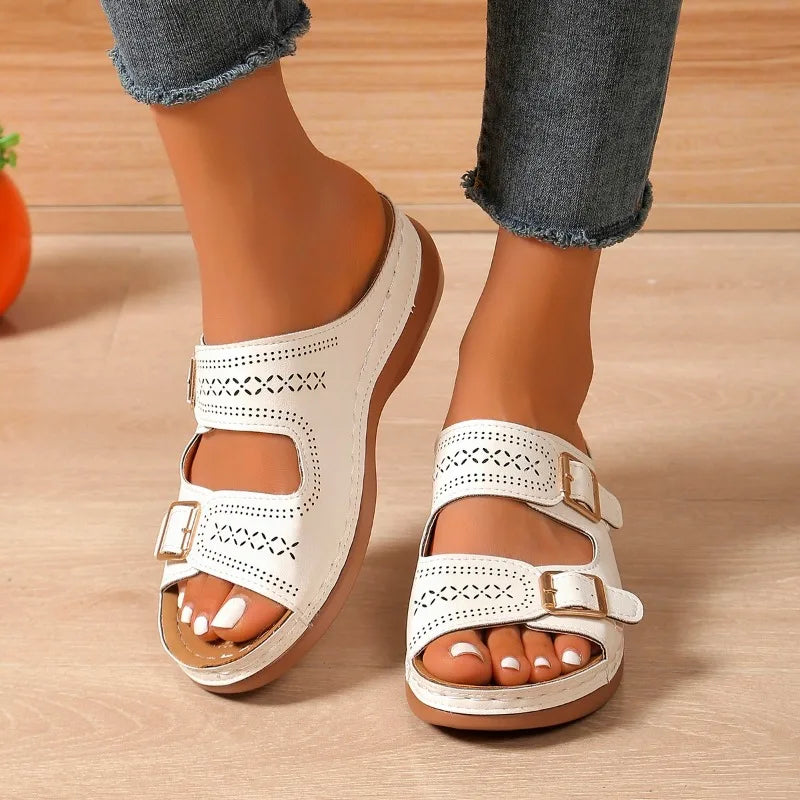 2024 Summer Fashion Women Wedge Slippers Premium Orthopedic Open Toe Shoes for Women Anti-slip Platform Retro Slippers Female