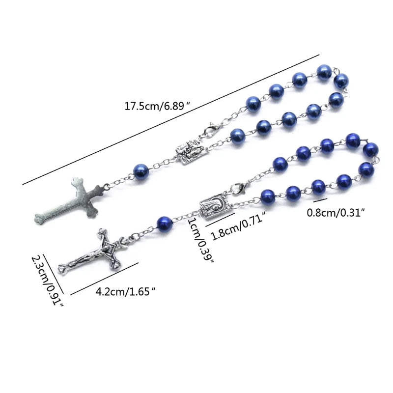 8mm Pearl Finger Rosaries Baptism Rosary Favor Small Rosary with Crosses Party Favor for Communion Baptism Wedding Party