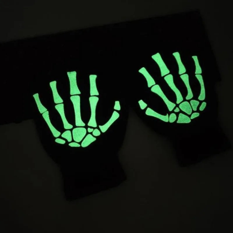 Unisex Halloween Skull Gloves Punk Luminous Glow in The Dark Skeleton Half Finger Glove Cosplay Non-slip Wrist Stretch Mittens Viralgem Store
