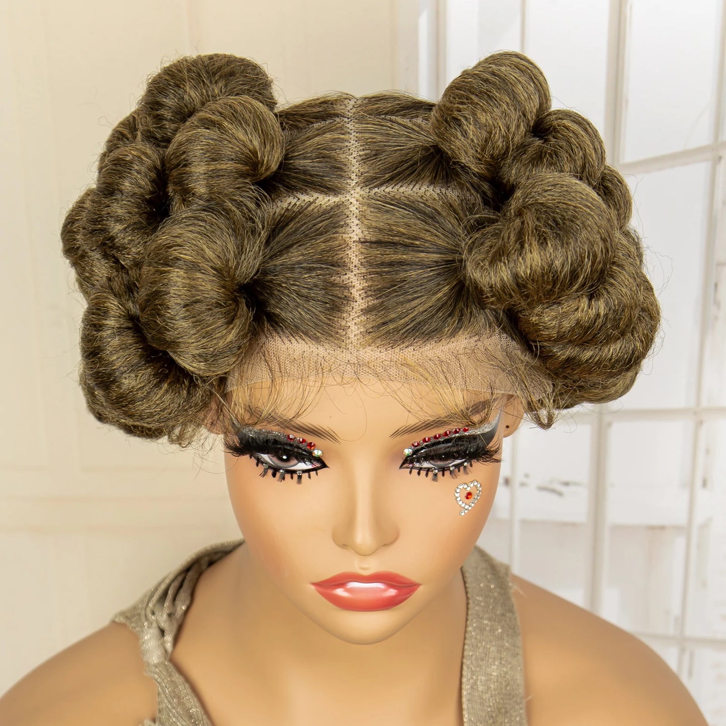 Synthetic Full Lace Handmade Bantu Braided Wigs Short Cute Natural Braided Lace Wigs with Baby Hair for Women