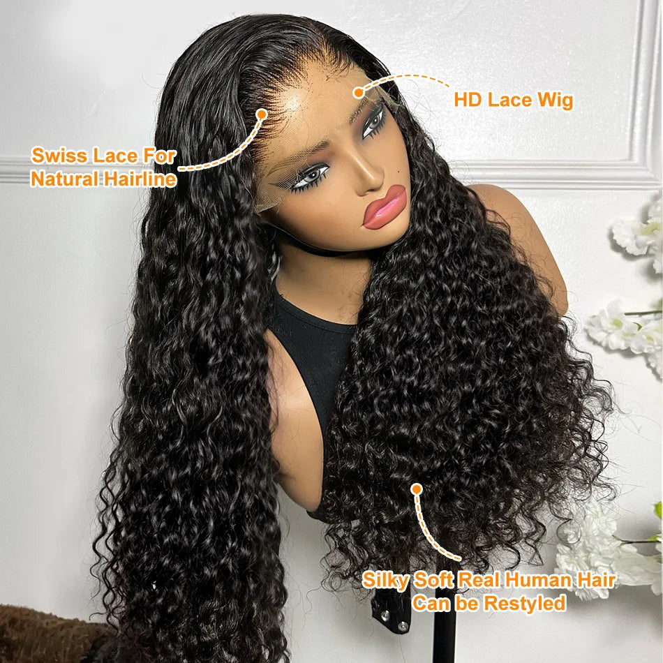 100% Human Hair  HD lace wigs Deep Wave Lace Frontal Wigs 13x4 Water Curly Lace Front Wig 30 40 Inch Kinky curly wigs human hair Viralgem Store