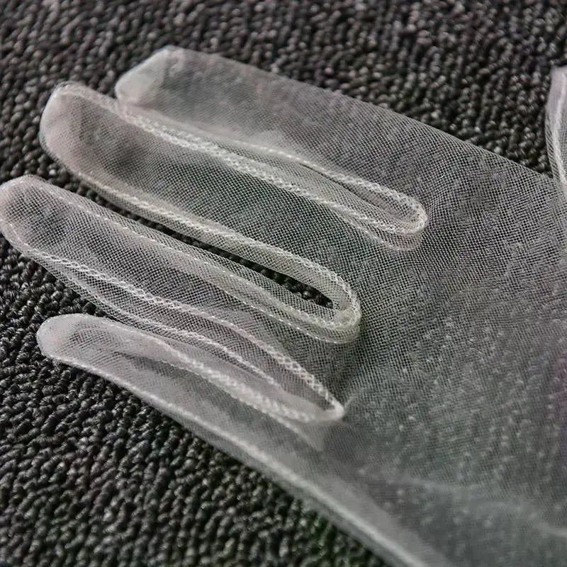Women Short Tulle Gloves Sexy Lace Mittens Tulle Full Finger Gloves Lady Driving Glove Transparent Mittens Wedding Bridal Gloves