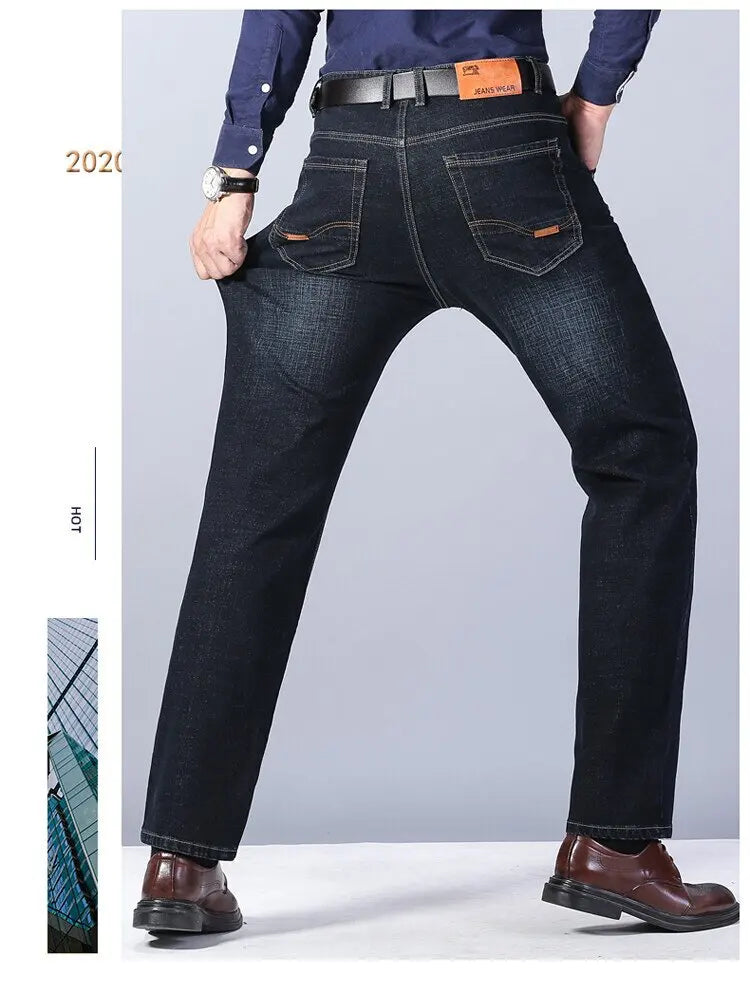 2024 Spring and Autumn New Fashion Trend Solid Color Straight Leg Jeans Men's Casual Relaxed Comfortable Breathable Trousers