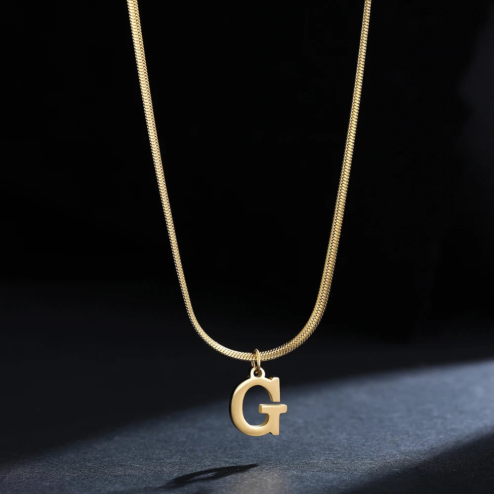 A-Z Alphabet Gold Plated Stainless Steel Pendant Necklace for Women Snake Chain Initial Letter Clavicle Necklaces Collar Jewelry Viralgem Store