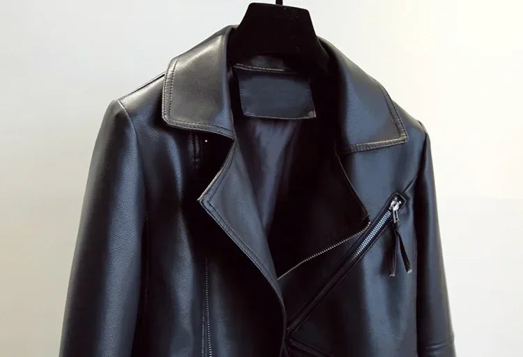 Spring Autumn Vintage Faux Leather Jacket Women Brown Moto Biker  Leather Coats Casual Street Wear Zipper PU Basic Outwear