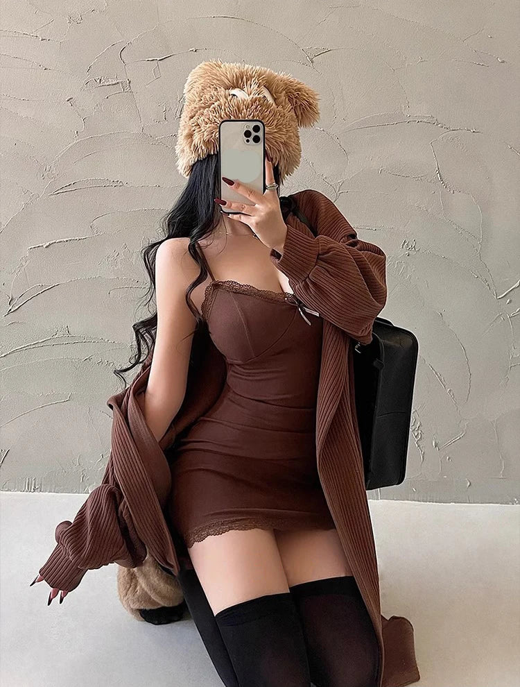 Y2K Retro Lace Patchwork Spaghetti Strap Black Bodycon Dress Mini Fashion Aesthetic Bow Club Party Sexy Dresses for Women Viralgem Store