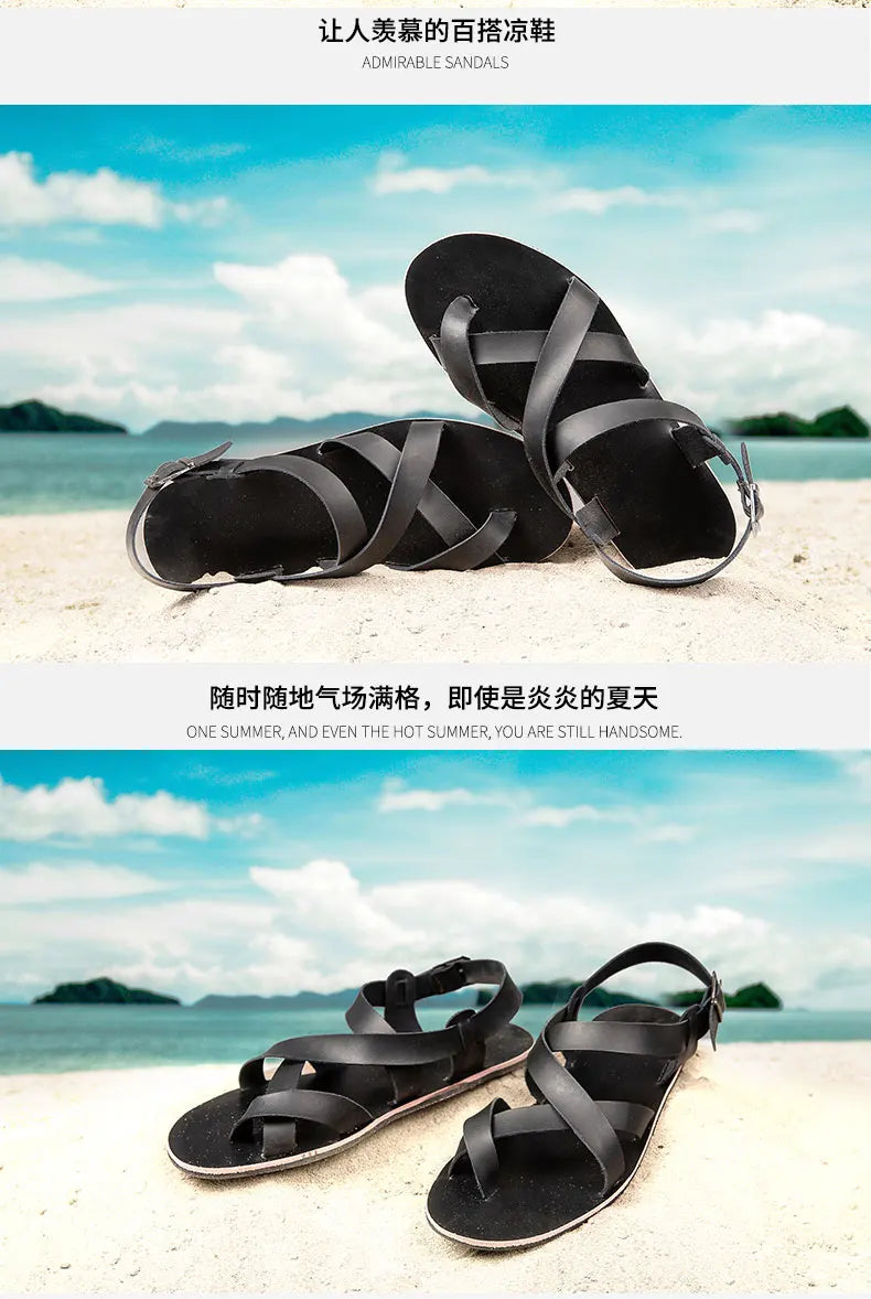 Summer Beach Sandals Men's European and American Wear-Resistant Fashion Outdoor Breathable Thick-soled Casual Shoes Indoor Rome
