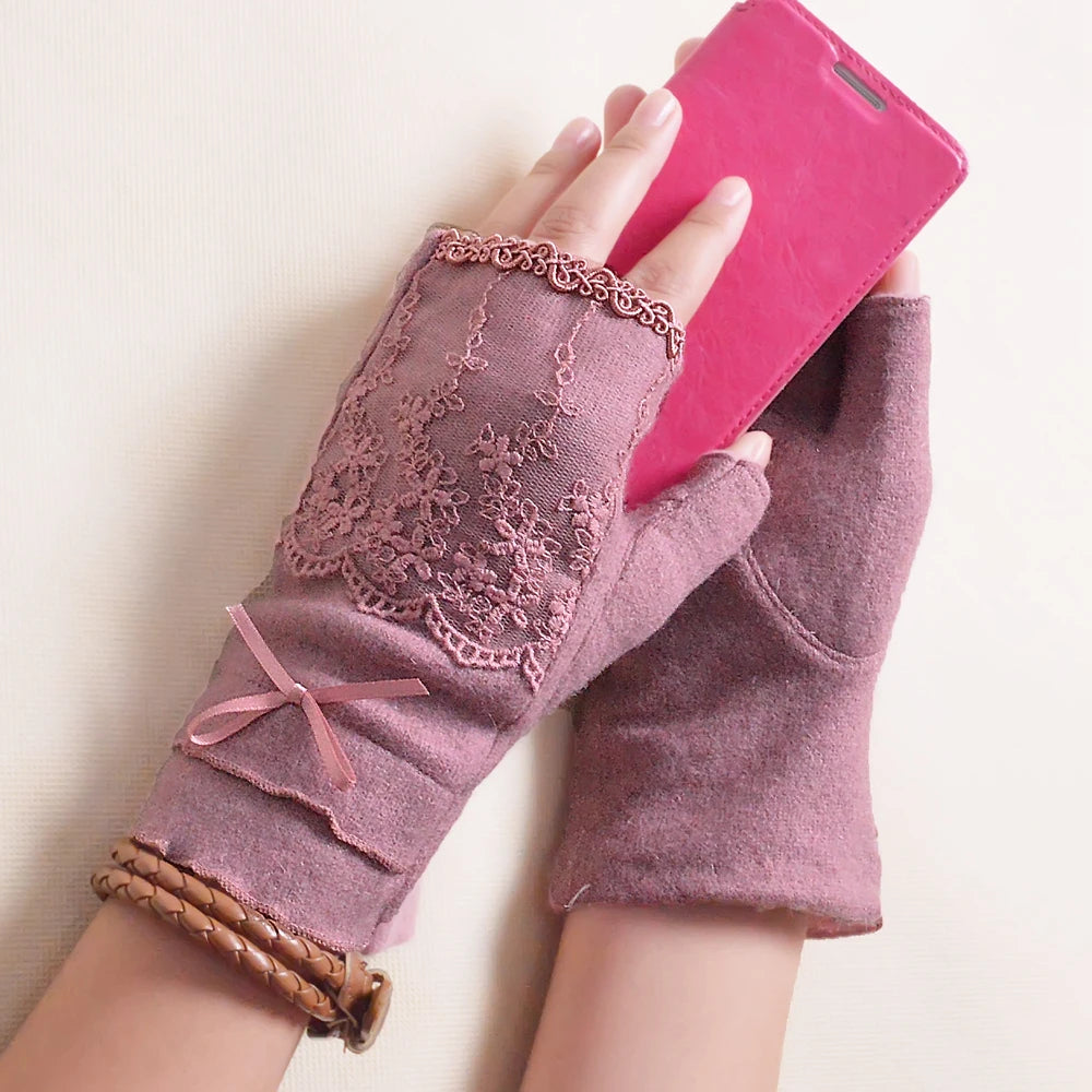 [BYSIFA] Winter Women Wool Gloves New Thick Warm Touch Screen Ladies Gloves Spring Autumn Soft  Elegant Hot Pink Mittens Gloves