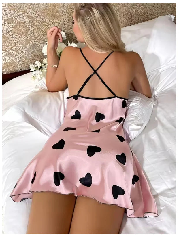 Women's Satin Nightdress Summer Sexy Lingerie Night Dress Nightgown Sleeveless Sleepwear Mini Slip Chemise Nightwear Loungewear